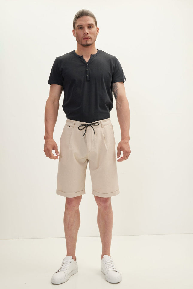 Men's Relaxed Drawstring Shorts - Stone | Ron Tomson