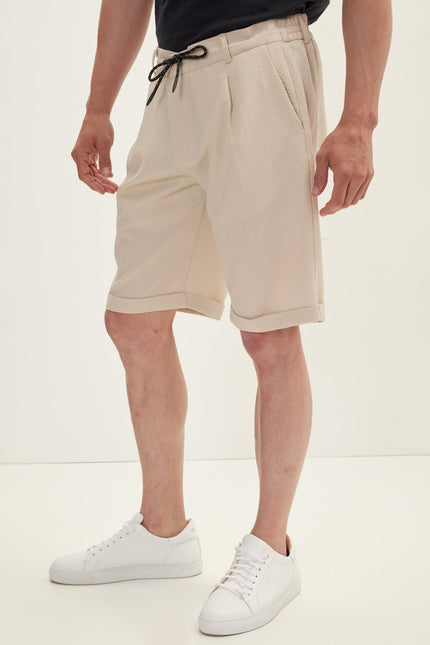 Men's Relaxed Drawstring Shorts - Stone | Ron Tomson