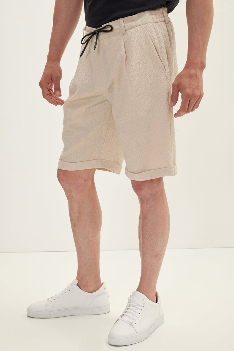 Men's Relaxed Drawstring Shorts - Stone | Ron Tomson
