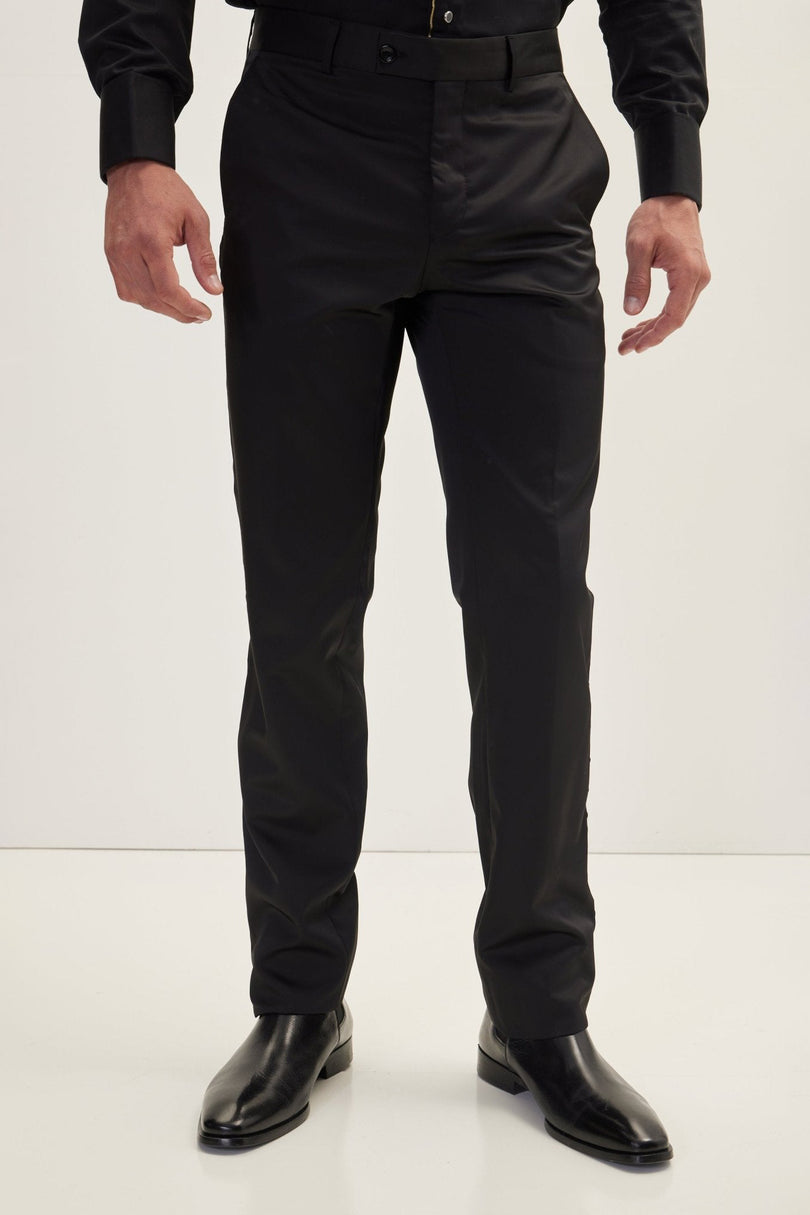 Men's Slim Fit Striped Tuxedo Pants - Black | Ron Tomson