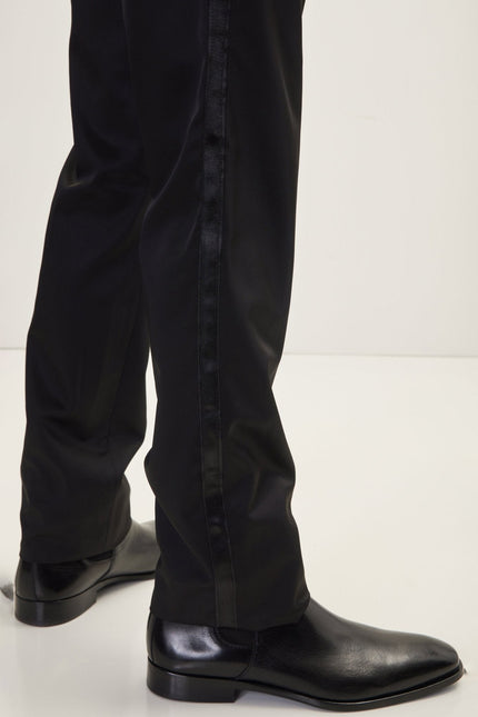 Men's Slim Fit Striped Tuxedo Pants - Black | Ron Tomson