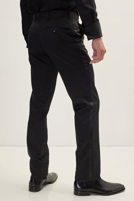 Men's Slim Fit Striped Tuxedo Pants - Black | Ron Tomson