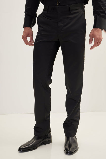 Men's Slim Fit Striped Tuxedo Pants - Black | Ron Tomson
