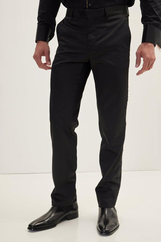 Men's Slim Fit Striped Tuxedo Pants - Black | Ron Tomson