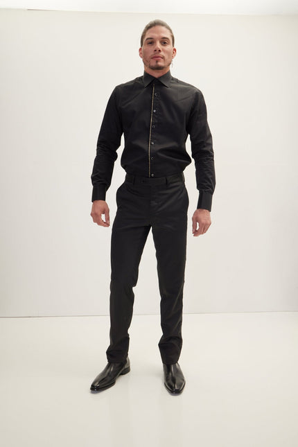 Men's Slim Fit Striped Tuxedo Pants - Black | Ron Tomson