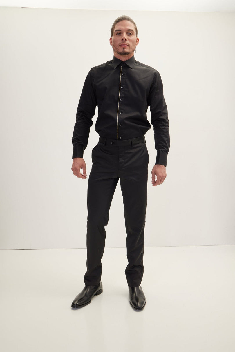 Men's Slim Fit Striped Tuxedo Pants - Black | Ron Tomson