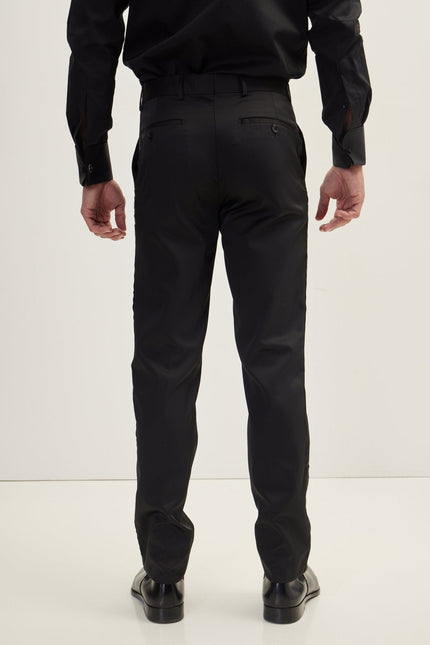 Men's Slim Fit Striped Tuxedo Pants - Black | Ron Tomson