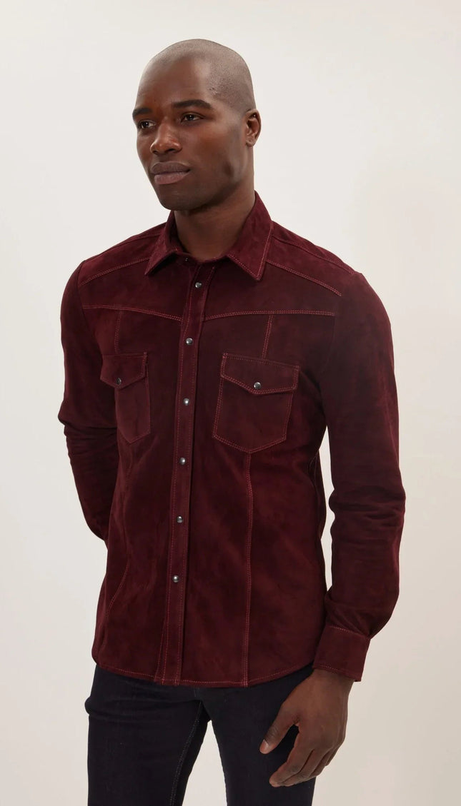 Men's Lambskin Suede Leather Shirt - Burgundy | Ron Tomson Burgundy / XXL (44 US) Men's Lambskin Suede Leather Shirt - Burgundy | Ron Tomson Burgundy / XXL (44 US)