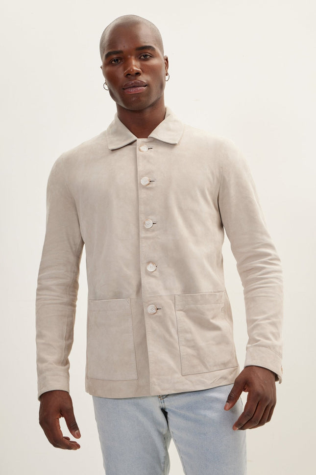 Men's Lambskin Suede Shirt Jacket - Beige | Ron Tomson