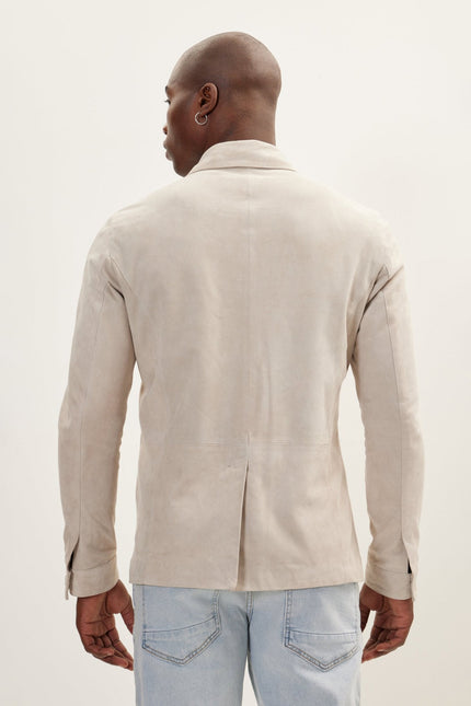 Men's Lambskin Suede Shirt Jacket - Beige | Ron Tomson