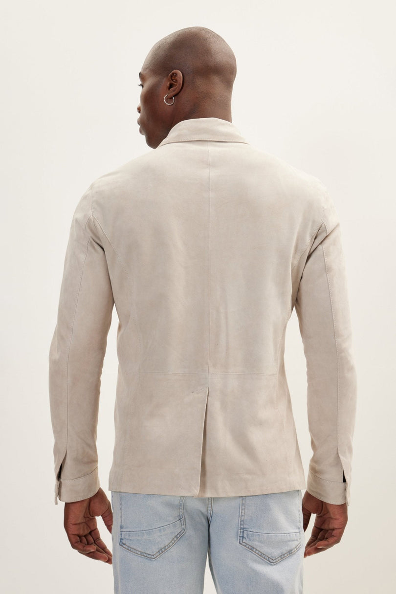 Men's Lambskin Suede Shirt Jacket - Beige | Ron Tomson