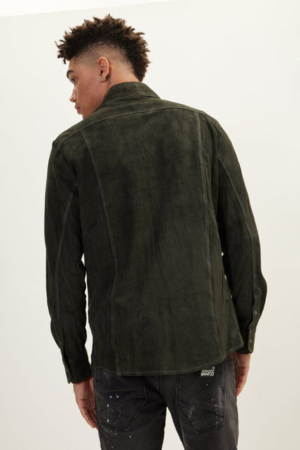 Men's Lambskin Suede Shirt - Khaki | Ron Tomson
