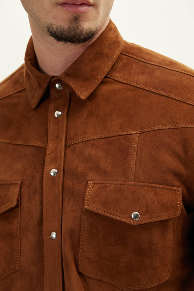 Men's Lambskin Suede Shirt - Brown | Ron Tomson