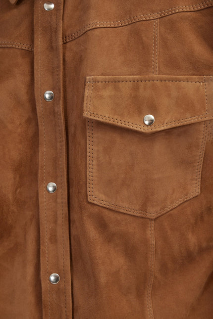 Men's Lambskin Suede Shirt - Camel | Ron Tomson