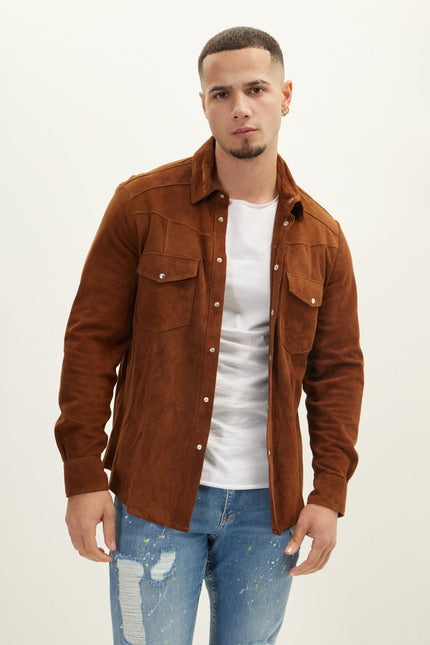 Men's Lambskin Suede Shirt - Brown | Ron Tomson