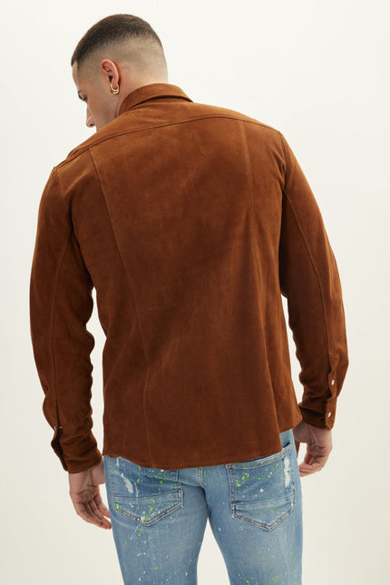 Men's Lambskin Suede Shirt - Brown | Ron Tomson