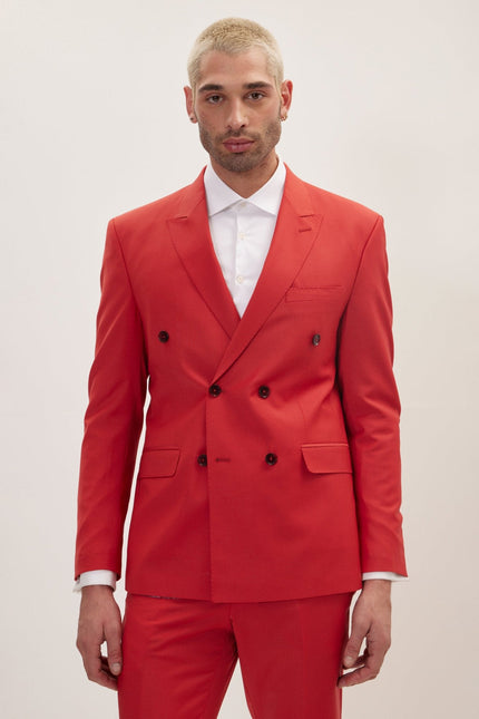 Men's Italian Super 120s Merino Wool Double-Breasted Suit - Blood Orange | Ron Tomson