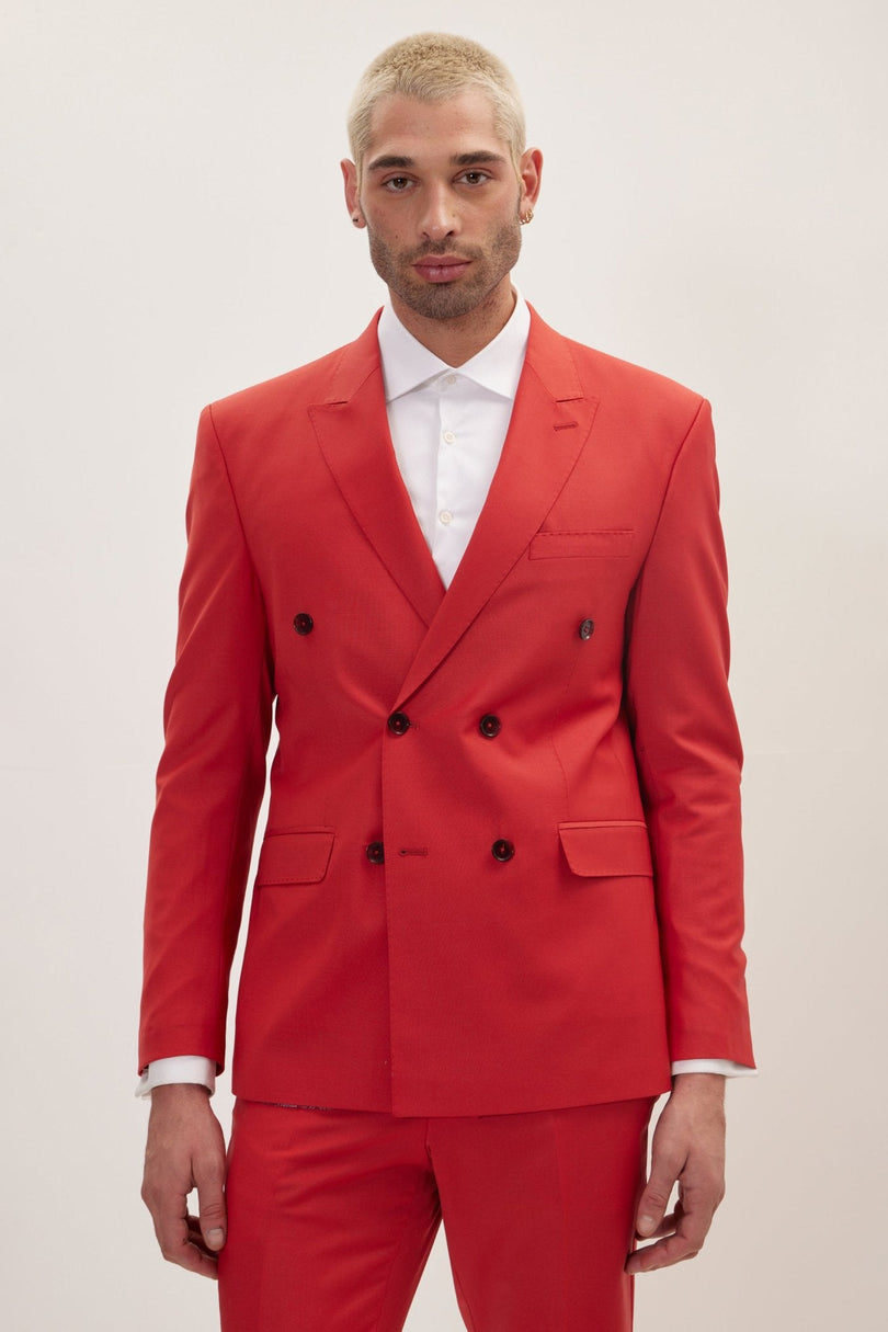 Men's Italian Super 120s Merino Wool Double-Breasted Suit - Blood Orange | Ron Tomson