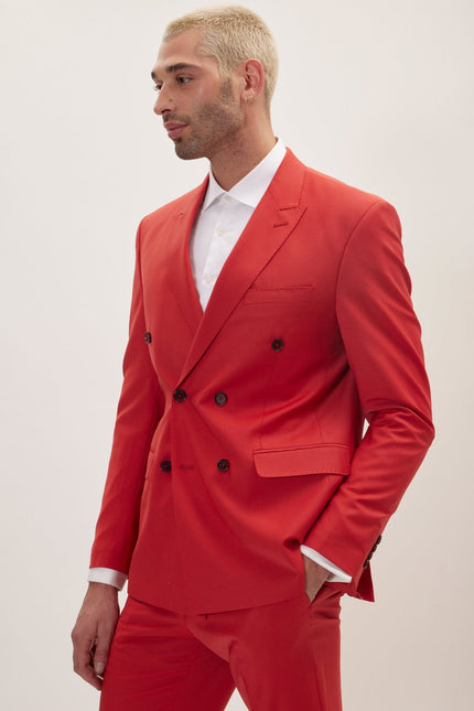 Men's Italian Super 120s Merino Wool Double-Breasted Suit - Blood Orange | Ron Tomson