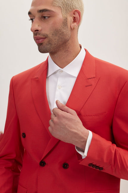 Men's Italian Super 120s Merino Wool Double-Breasted Suit - Blood Orange | Ron Tomson