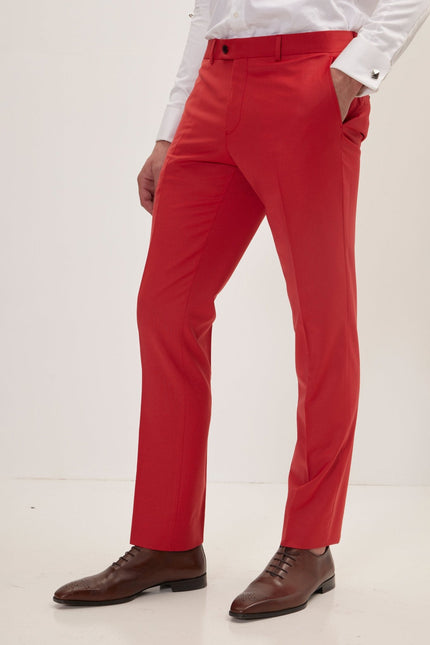 Men's Italian Super 120s Merino Wool Double-Breasted Suit - Blood Orange | Ron Tomson