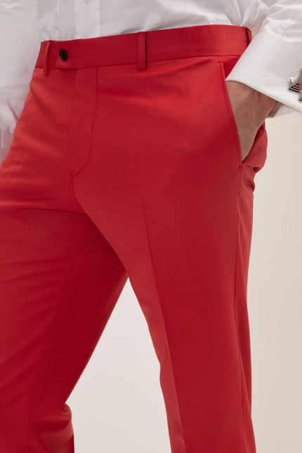 Men's Italian Super 120s Merino Wool Double-Breasted Suit - Blood Orange | Ron Tomson