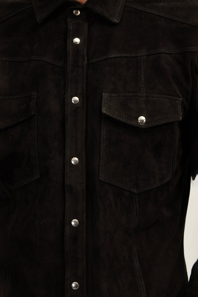 Men's Lambskin Suede Shirt - Black | Ron Tomson