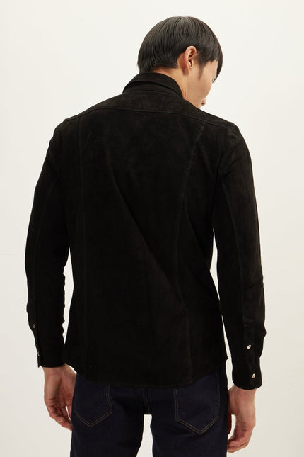 Men's Lambskin Suede Shirt - Black | Ron Tomson