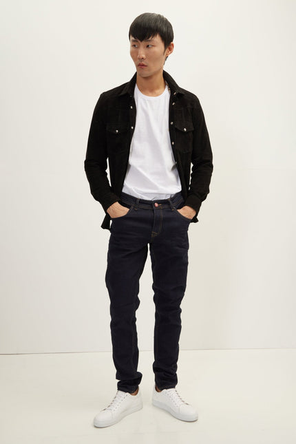Men's Lambskin Suede Shirt - Black | Ron Tomson