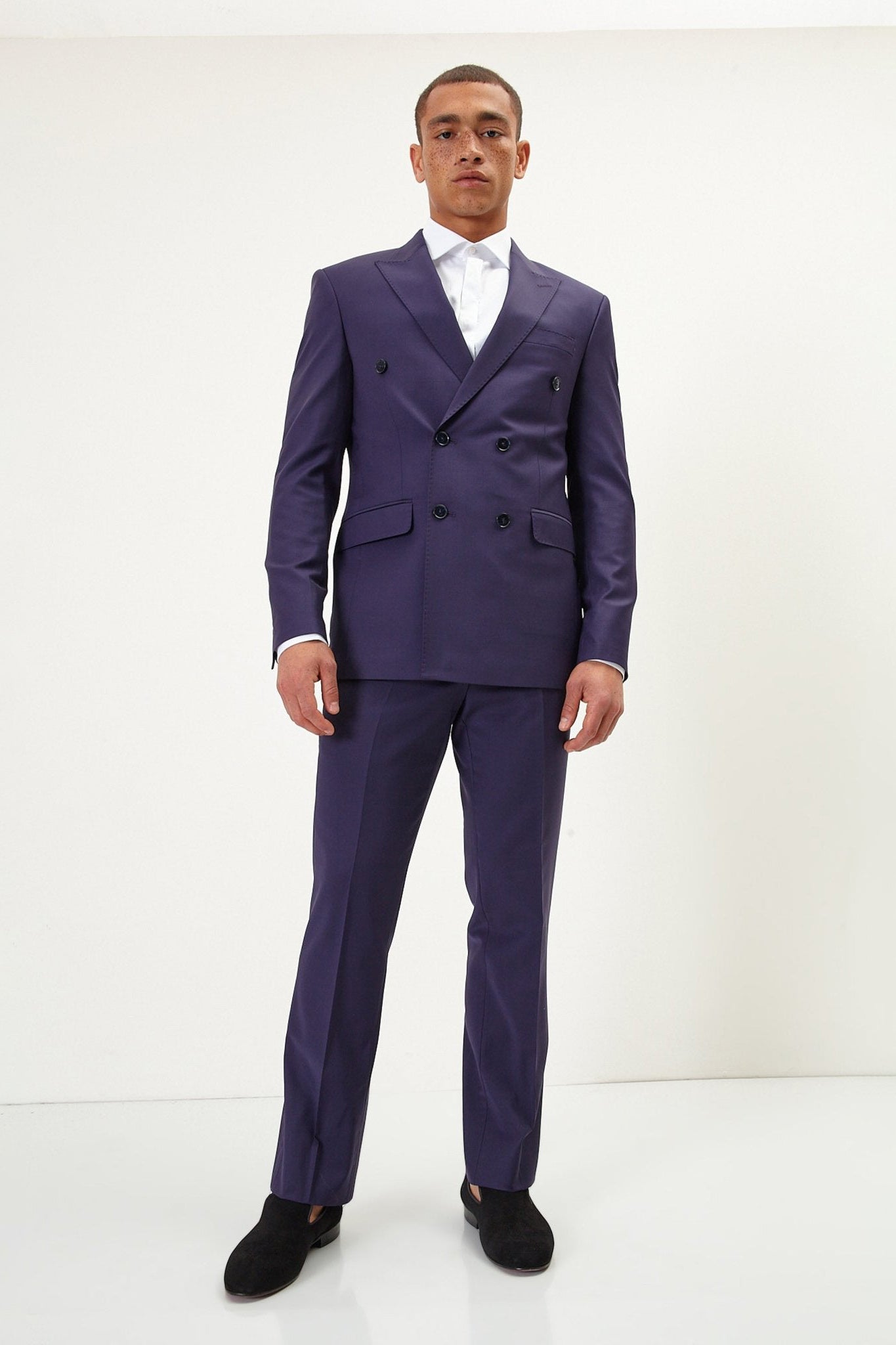 Men's Super 120s Merino Wool Double-Breasted Suit - Aubergine