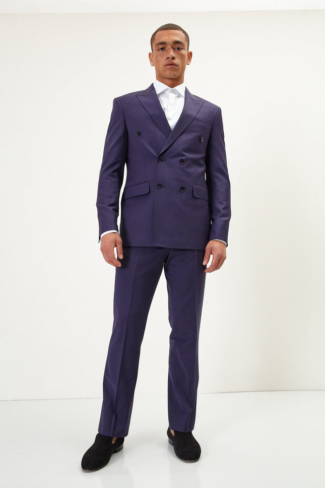 Men's Italian Super 120s Merino Wool Double-Breasted Suit - Aubergine Purple | Ron Tomson