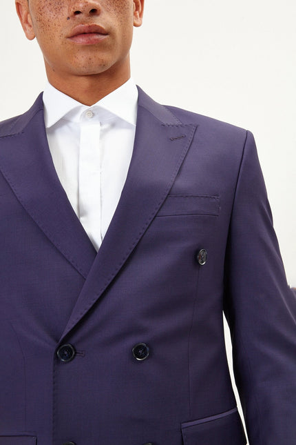 Men's Italian Super 120s Merino Wool Double-Breasted Suit - Aubergine Purple | Ron Tomson