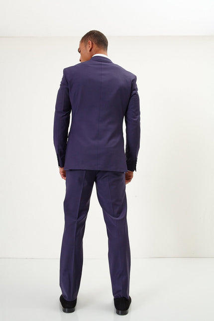 Men's Italian Super 120s Merino Wool Double-Breasted Suit - Aubergine Purple | Ron Tomson