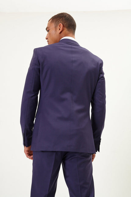 Men's Italian Super 120s Merino Wool Double-Breasted Suit - Aubergine Purple | Ron Tomson