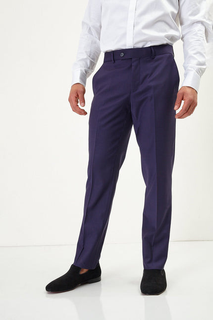 Men's Italian Super 120s Merino Wool Double-Breasted Suit - Aubergine Purple | Ron Tomson