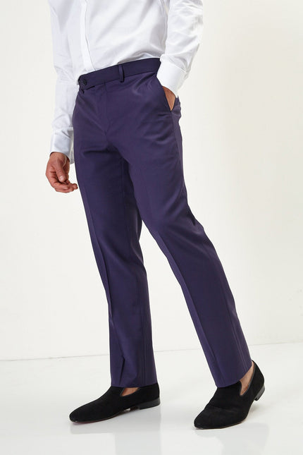 Men's Italian Super 120s Merino Wool Double-Breasted Suit - Aubergine Purple | Ron Tomson
