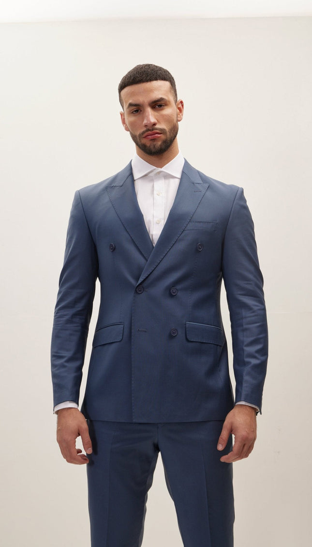 Super 120s Merino Wool Double-Breasted Suit - Dark Petrol Blue