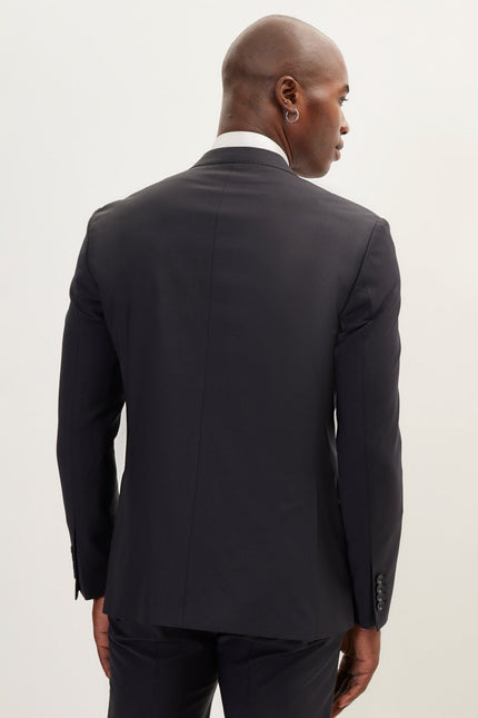 Men's Italian Super 120s Merino Wool Double-Breasted Suit - Charcoal Navy | Ron Tomson