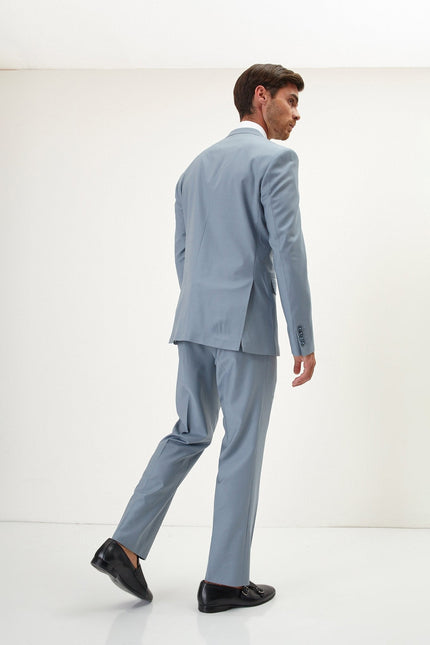 Men's Italian Super 120s Merino Wool Double-Breasted Suit - Cool Grey | Ron Tomson