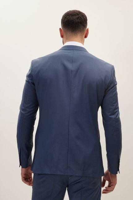 Men's Italian Super 120s Merino Wool Double-Breasted Suit - Dark Petrol Blue | Ron Tomson
