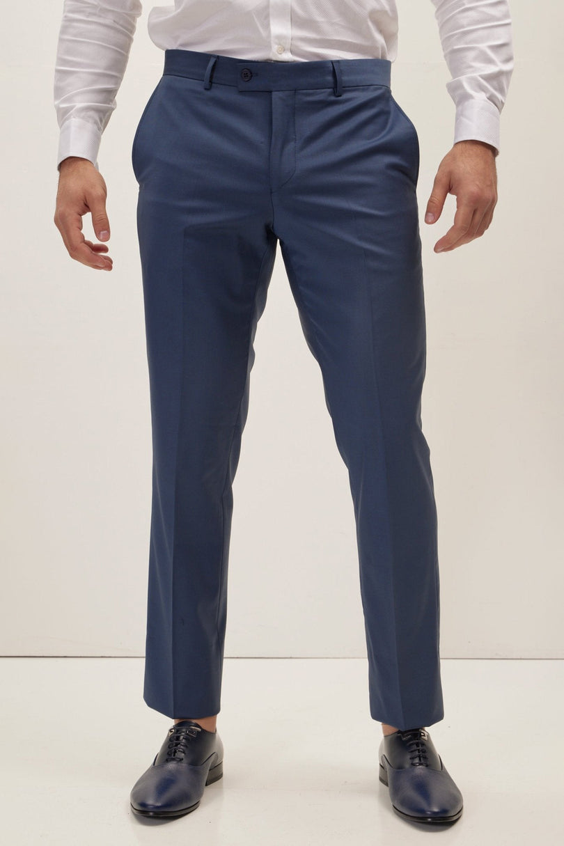 Men's Italian Super 120s Merino Wool Double-Breasted Suit - Dark Petrol Blue | Ron Tomson