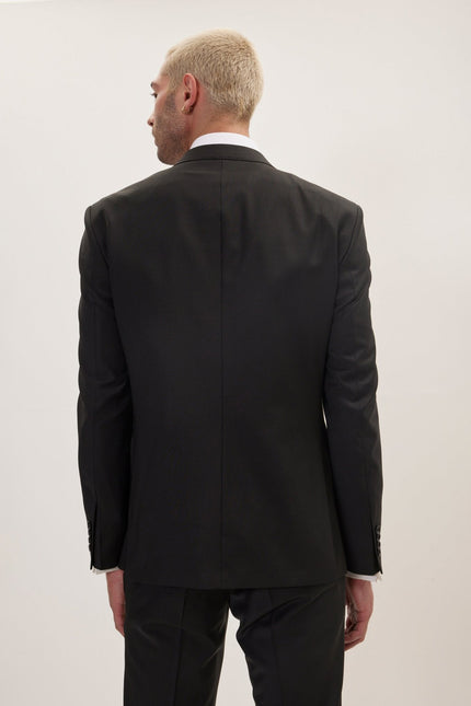 Men's Italian Super 120s Merino Wool Double-Breasted Suit - Jet Black | Ron Tomson