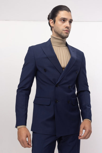 Men's Italian Super 120s Merino Wool Double-Breasted Suit - Parliament Blue | Ron Tomson