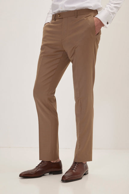 Men's Italian Super 120s Merino Wool Double-Breasted Suit - Khaki | Ron Tomson
