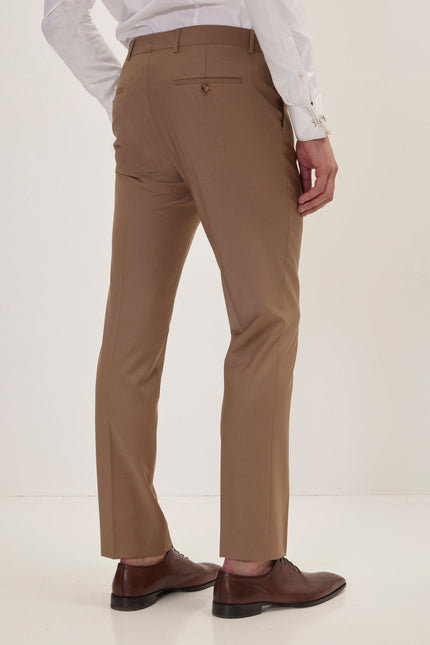 Men's Italian Super 120s Merino Wool Double-Breasted Suit - Khaki | Ron Tomson