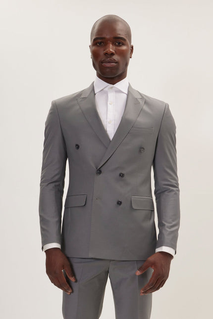 Men's Italian Super 120s Merino Wool Double-Breasted Suit - Dark Grey | Ron Tomson