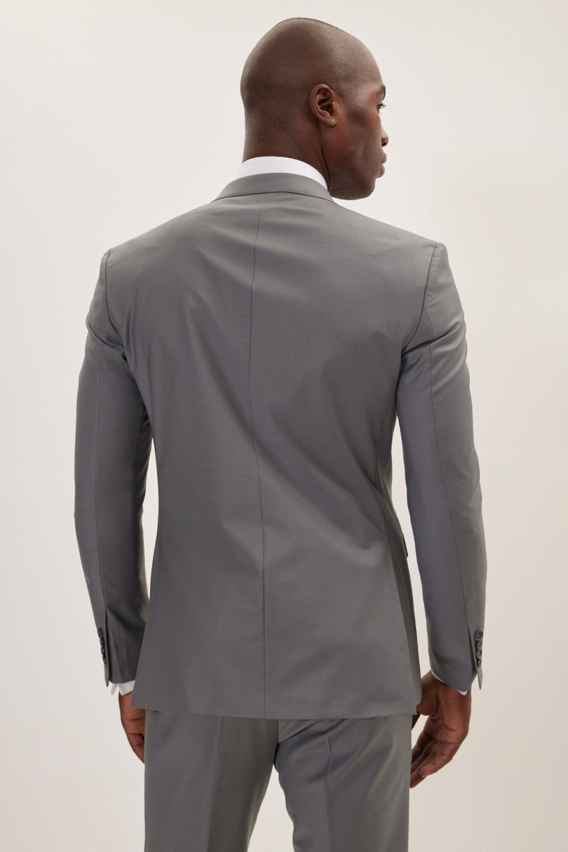 Men's Italian Super 120s Merino Wool Double-Breasted Suit - Dark Grey | Ron Tomson