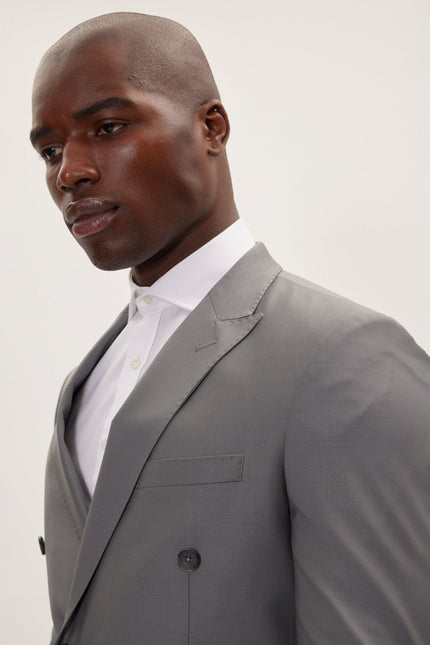 Men's Italian Super 120s Merino Wool Double-Breasted Suit - Dark Grey | Ron Tomson