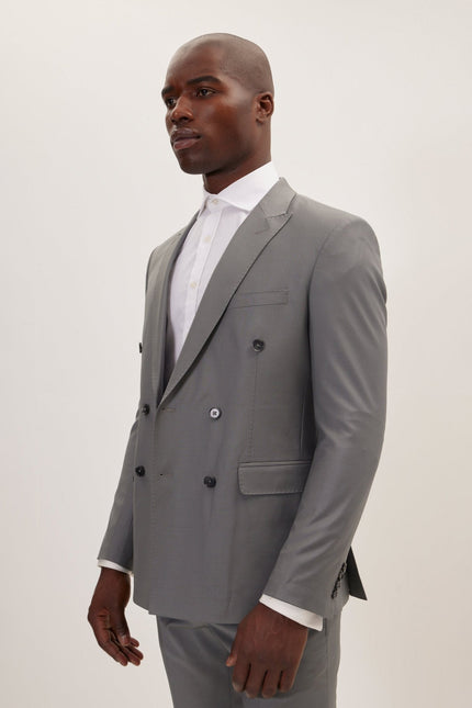 Men's Italian Super 120s Merino Wool Double-Breasted Suit - Dark Grey | Ron Tomson