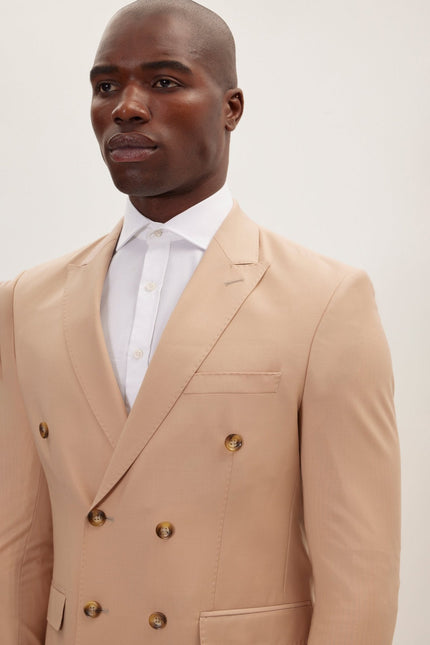 Men's Italian Super 120s Merino Wool Double-Breasted Suit - Tan | Ron Tomson